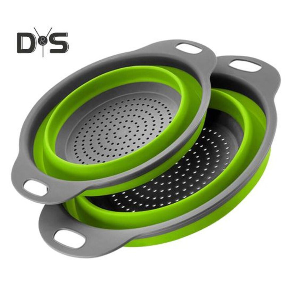 (green) 2pcs Collapsible Colander And Strainer Heavy Duty Kitchen Drainer Basket For Pasta Space-saving Kitchen Colander Set With Handles