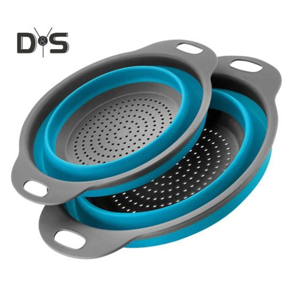 (blue) 2pcs Collapsible Colander And Strainer Heavy Duty Kitchen Drainer Basket For Pasta Space-saving Kitchen Colander Set With Handles