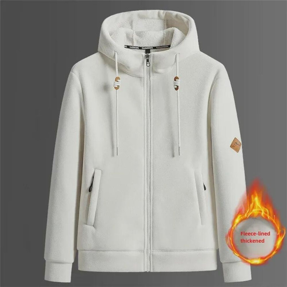 (off-white, 2XL) Men's and Women's Hooded Polar Fleece Jackets: Double-Faced Cardigans and Sweatshirts for Couples, Ideal for Autumn and Winter.
