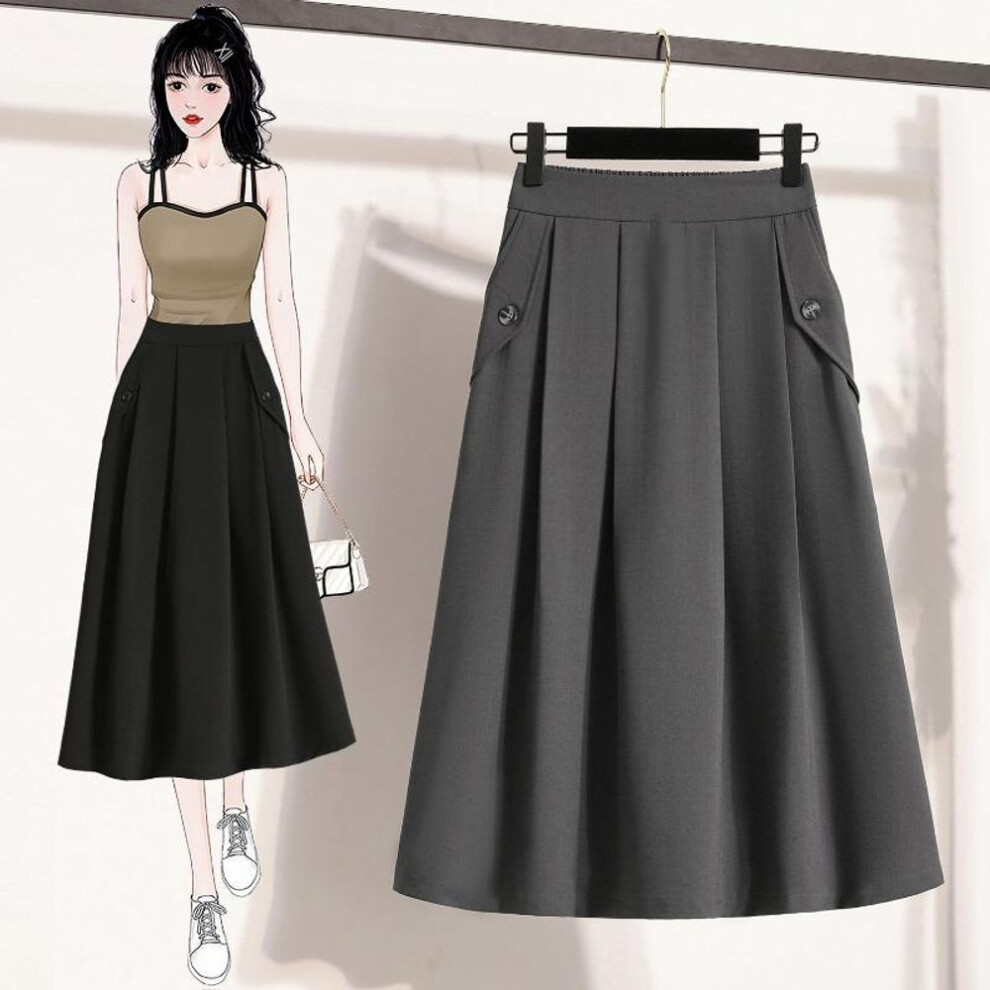 (XL, grey) Dimanaf 2025 Spring Women New Skirts Plus Size Loose High Waist Vintage Elastic Pleated Elegant Long Skirts Solid