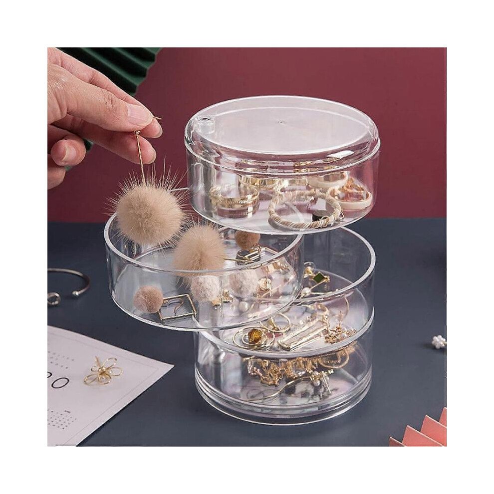 4-Tier Rotating Jewellery Organiser With Lid, Transparent Cylindrical Storage For Accessories And Cosmetics Not,Specified