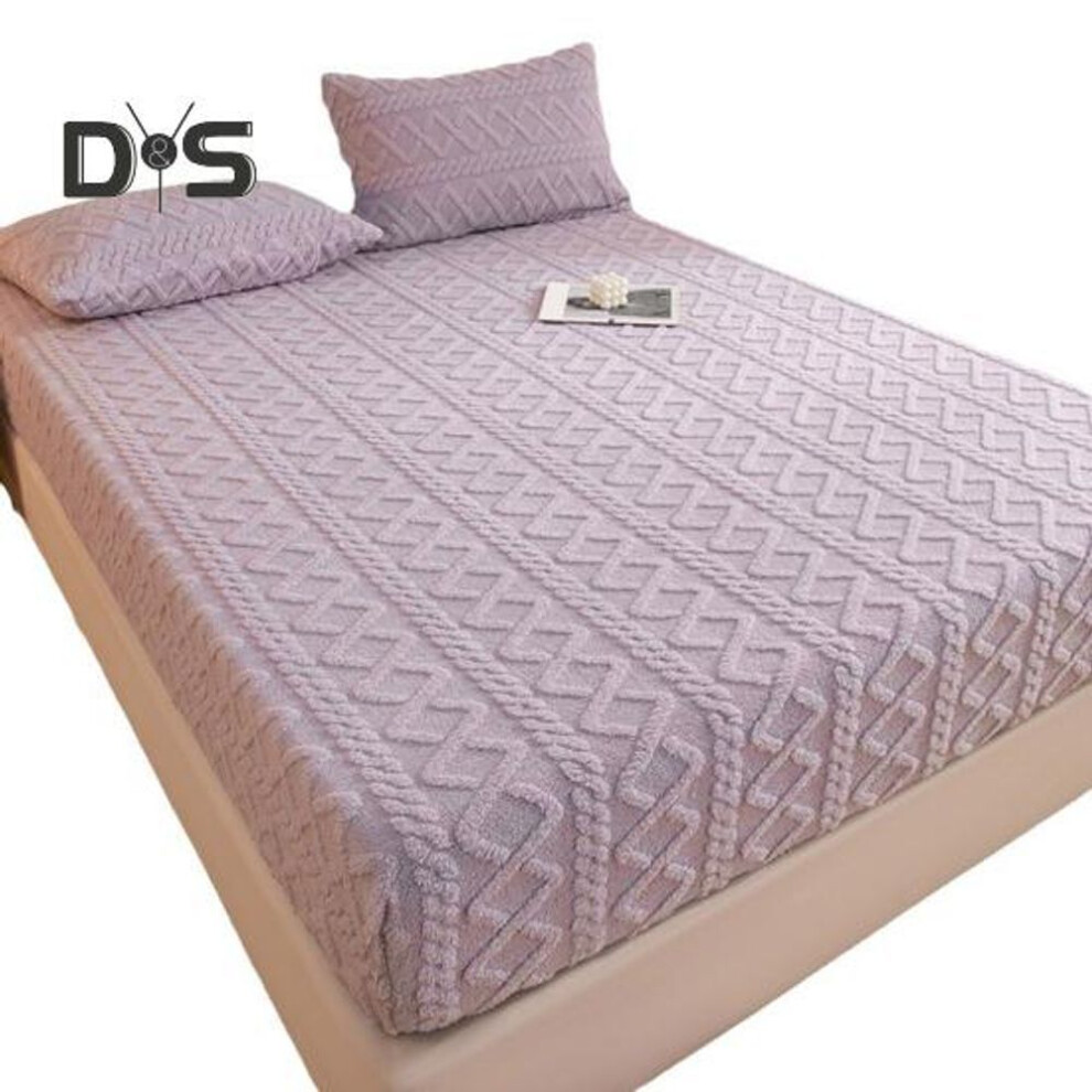 (light purple, 150CM) Elastic Fitted Sheet Solid Color Plush Bed Sheet Thick Quilted Bed Sheet Secure Fit For Winter Warm Sleep Mattress Protection