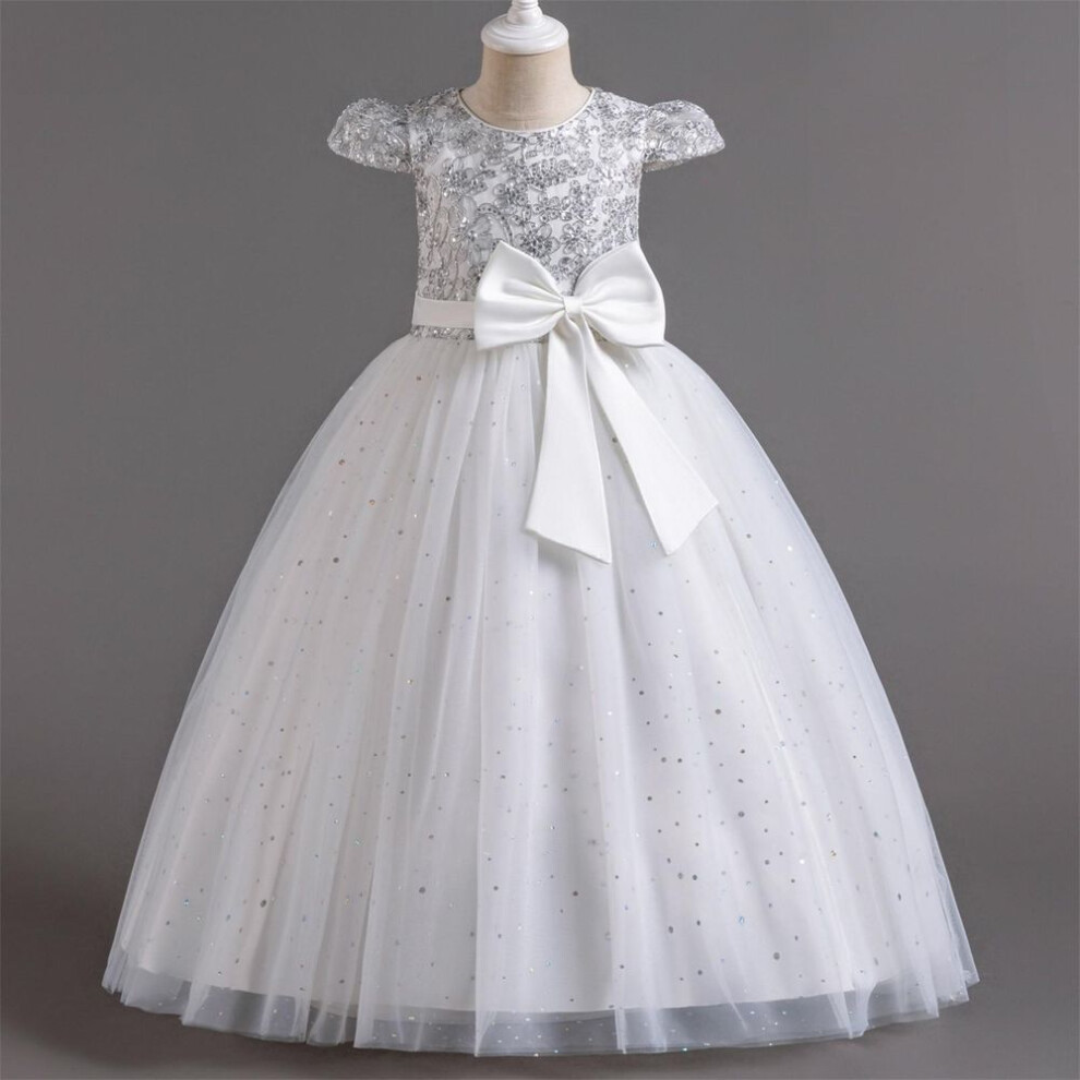 (white, 150) Baby Girls Princess Bridesmaid Pageant Gown Birthday Party Wedding Dress
