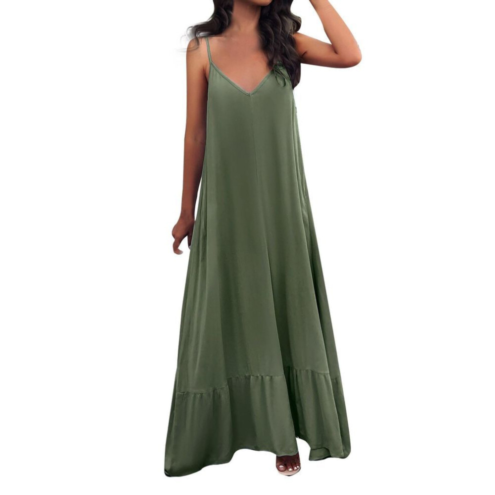 (green, XL) Women's Dresses Sleeveless Loose Casual Temperament Elegant Sexy Solid Color Dresses