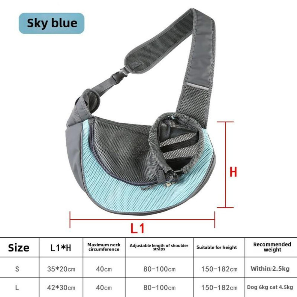 (L, sky blue) Breathable Pet Carrier Backpack, Travel Dog Cat Sling Bag, Portable Mesh Pet Front Backpack