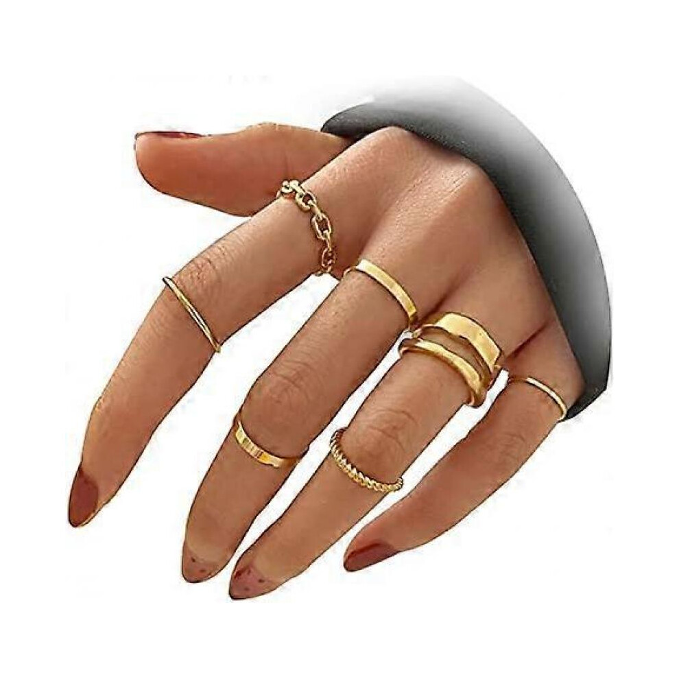 7Pcs Knuckle Rings Set For Women Girls Snake Chain Stacking Ring Vintage Rings Size Mixed Gold