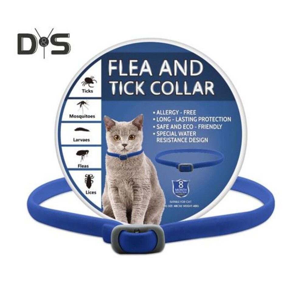 (Cat, blue) Pet Flea Collar Adjustable Flea And Tick Collar for Cats Dogs 8 Months Long Term Protection Natural Pet Tick Collar