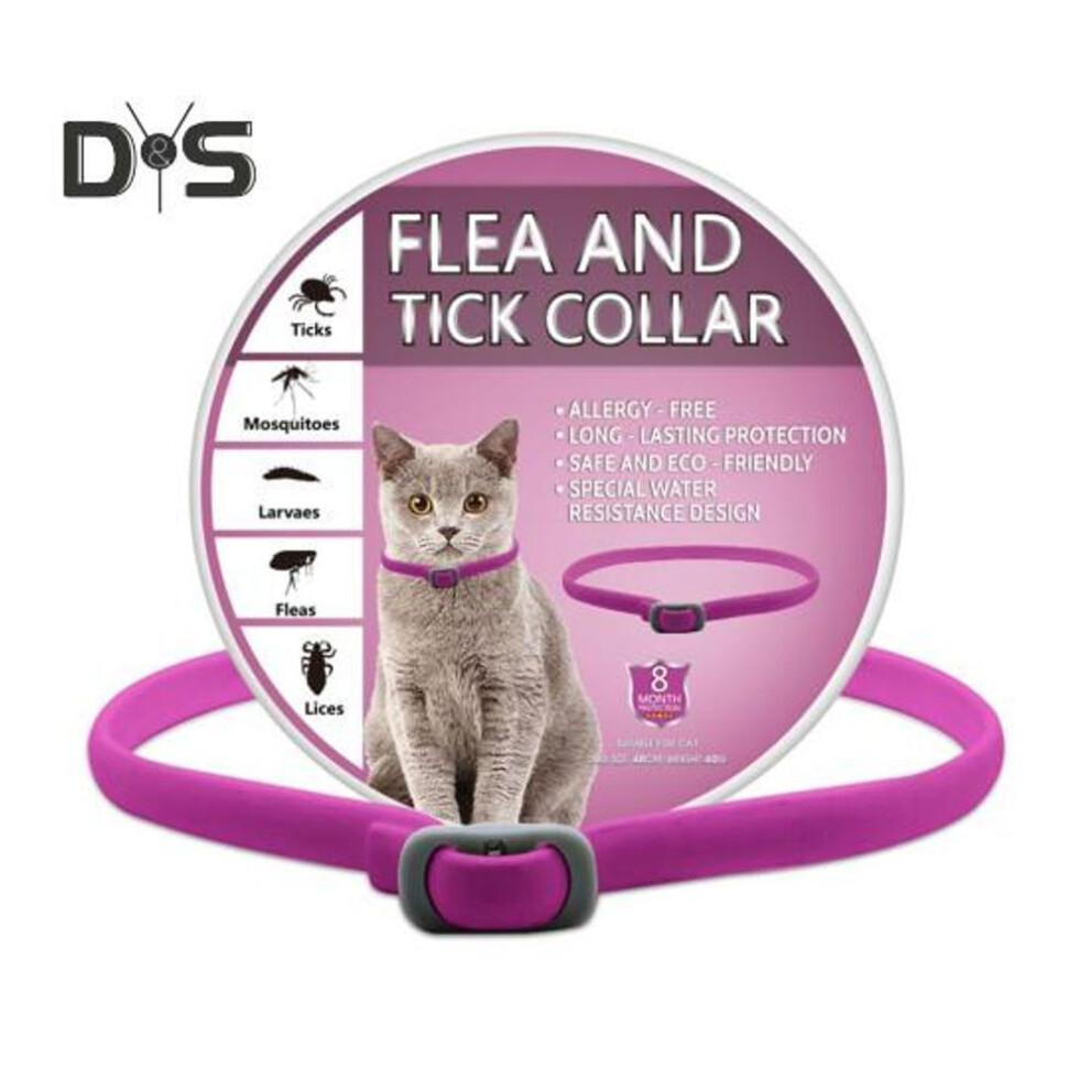 (Cat, rose red) Pet Flea Collar Adjustable Flea And Tick Collar for Cats Dogs 8 Months Long Term Protection Natural Pet Tick Collar