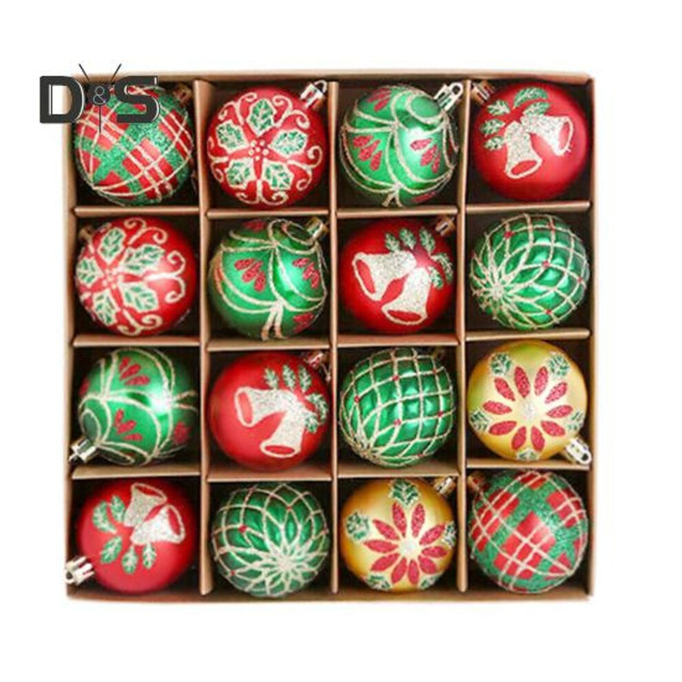 (as the picture, B) 16 Pcs Christmas Ball Ornaments Plastic Glittering Hanging Bell Snowflake Swirl Ball Decoration Xmas Tree Pendant For Holiday Home Decor
