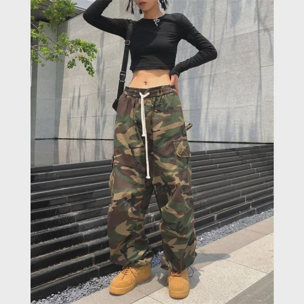 (XL, camouflage) Summer Women's Hip-Hop Camouflage Overalls: Retro, Loose, High-Waist, Wide-Leg Pants
