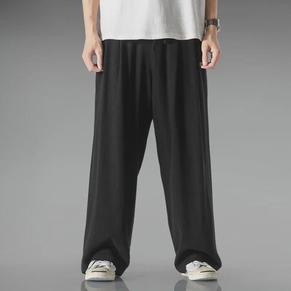 (black, XXL) Plus Size Men's Loose Cotton & Linen Chinese-Style Wide-Leg Pants - Comfortable & Casual