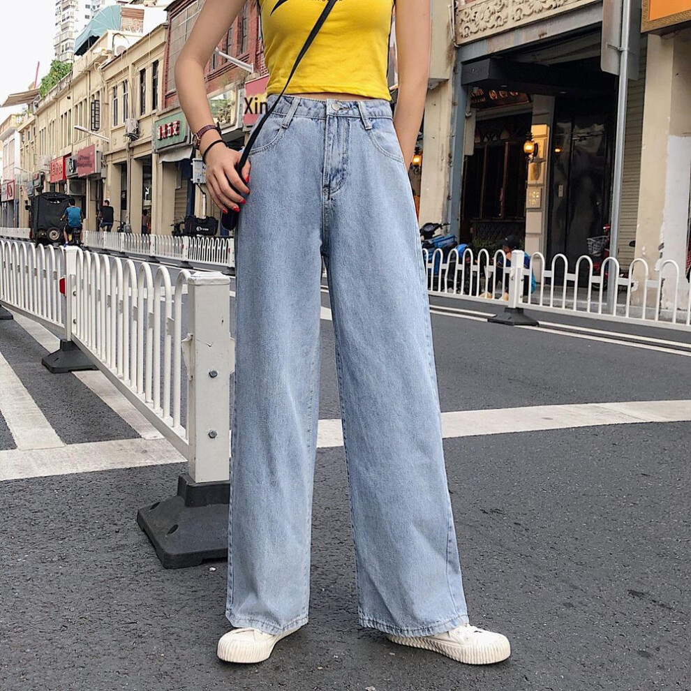 (light blue, 2XL) 2022 Summer Women's High-waisted Korean Slim Wide-leg Jeans