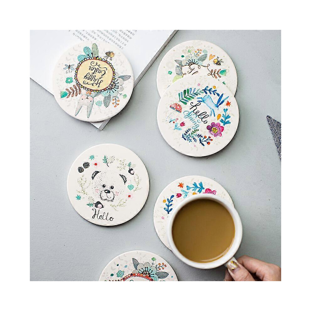 Diatomite Absorbent Coasters, Heat Insulating Moisture Absorbent Coasters, Cartoon Animal Series 01
