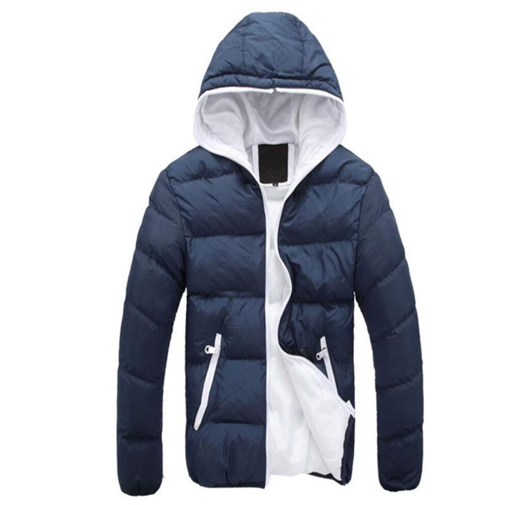 (navy blue,white, XL) Korean Style Men's Velvet Winter Jacket - Off-season Clearance Sale