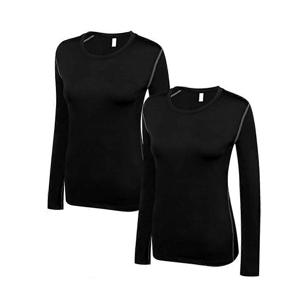 (Medium, 2 Pack Black) Women's Compression Shirt Dry Fit Long Sleeve Running Athletic T-Shirt Workout TopsSmall  3 Pack(black+white+grey)