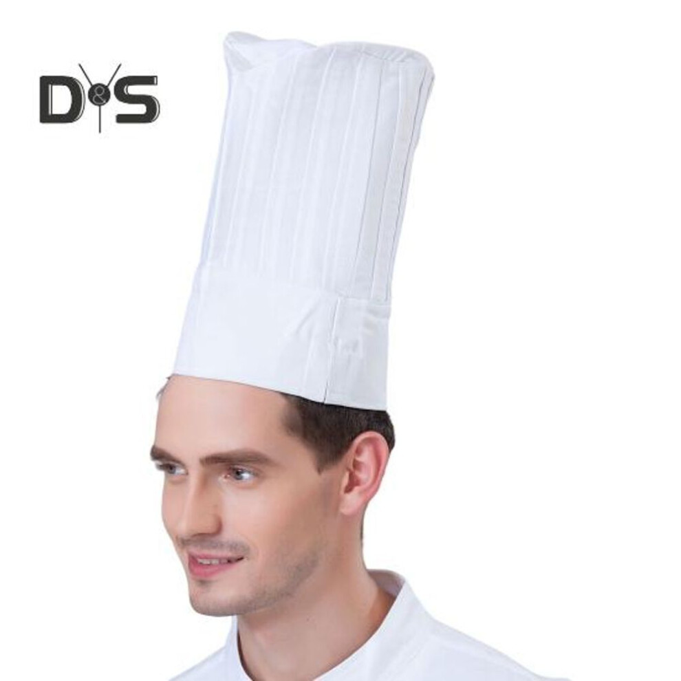 (white) Chef Hat Unisex Kitchen Hat Hotel Restaurant Cook Cap Pleated Design Solid Color Waiter Chef Work Cap Topper Hat