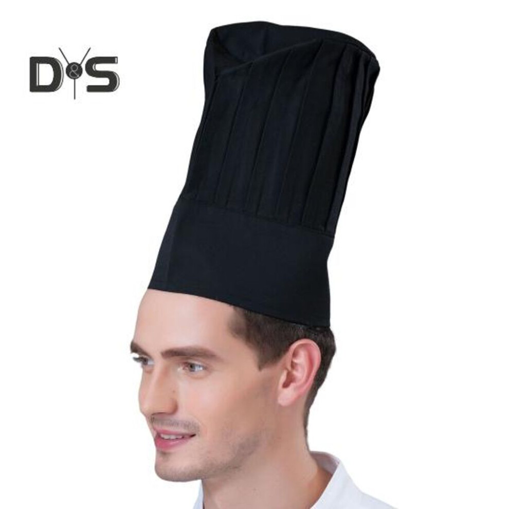 (black) Chef Hat Unisex Kitchen Hat Hotel Restaurant Cook Cap Pleated Design Solid Color Waiter Chef Work Cap Topper Hat