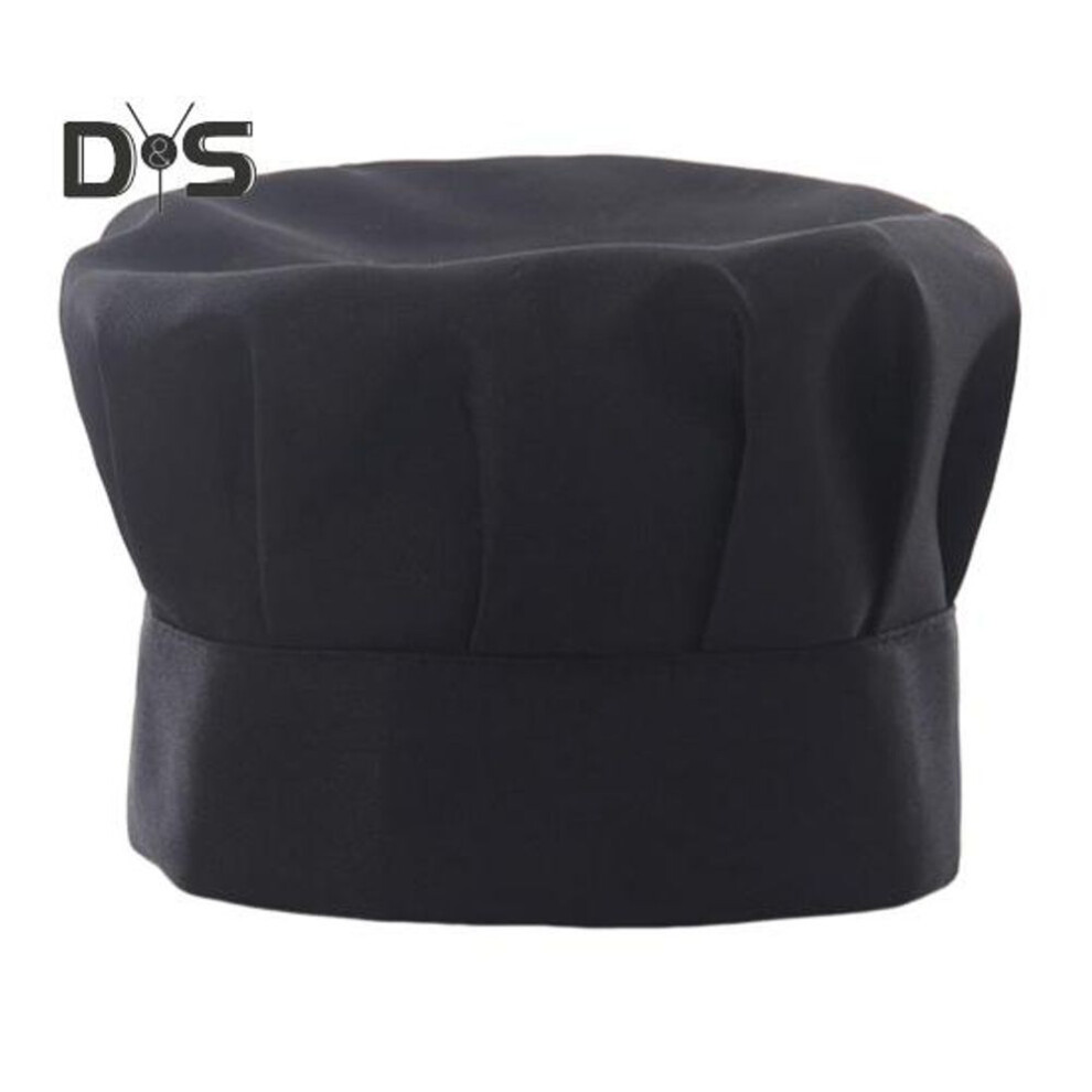(black) Chef Hat Unisex Kitchen Hat Hotel Restaurant Cook Cap Pleated Design Solid Color Waiter Chef Work Cap Mushroom Hat