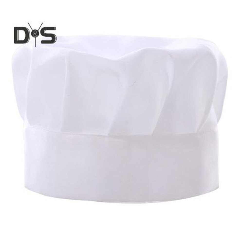 (white) Chef Hat Unisex Kitchen Hat Hotel Restaurant Cook Cap Pleated Design Solid Color Waiter Chef Work Cap Mushroom Hat