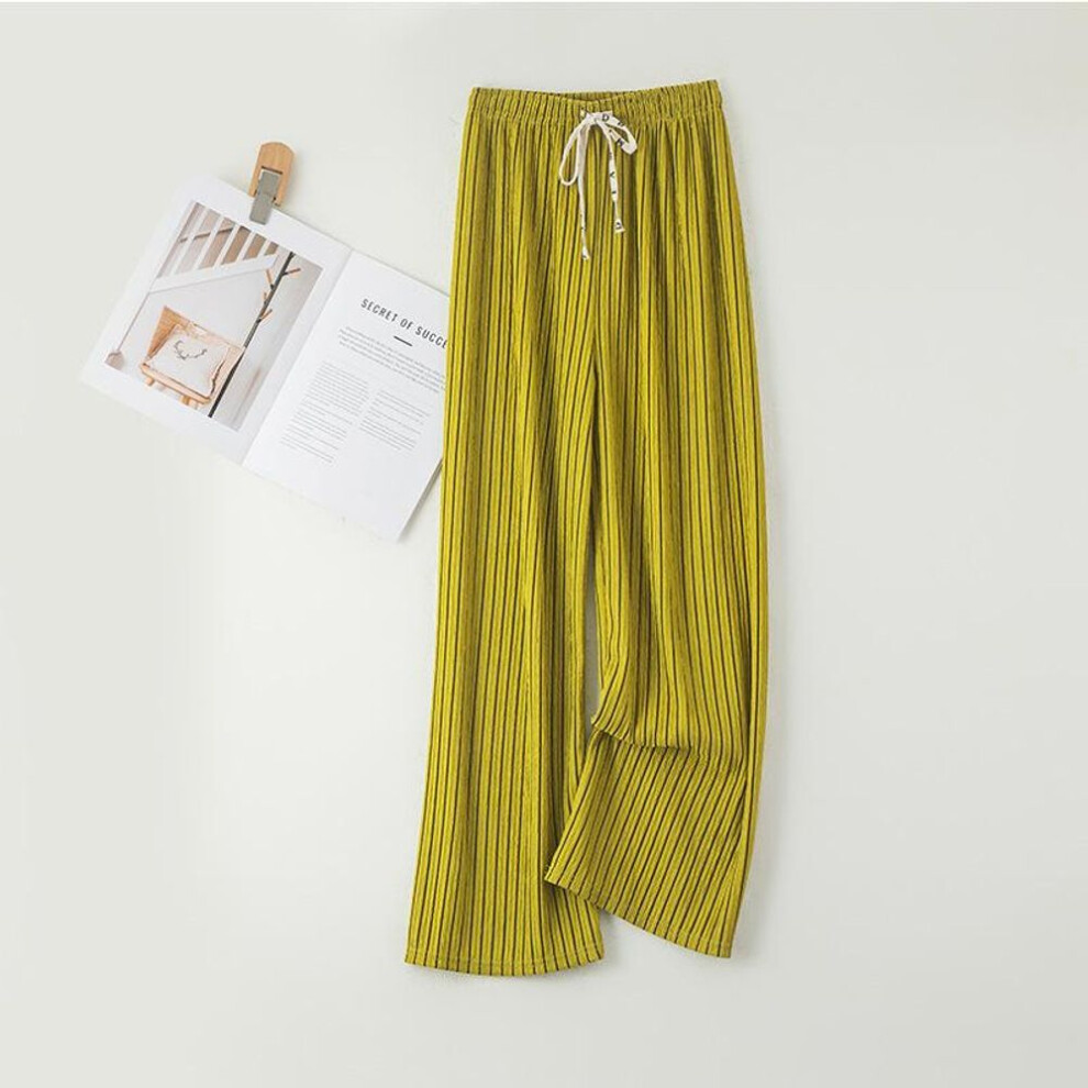 (green, One Size) GMXIA Black Silk Wrinkles Qian Leaf Wide Leg Pants for Women Spring and Autumn Slim High Waist Vertical Stripe Casual Pants