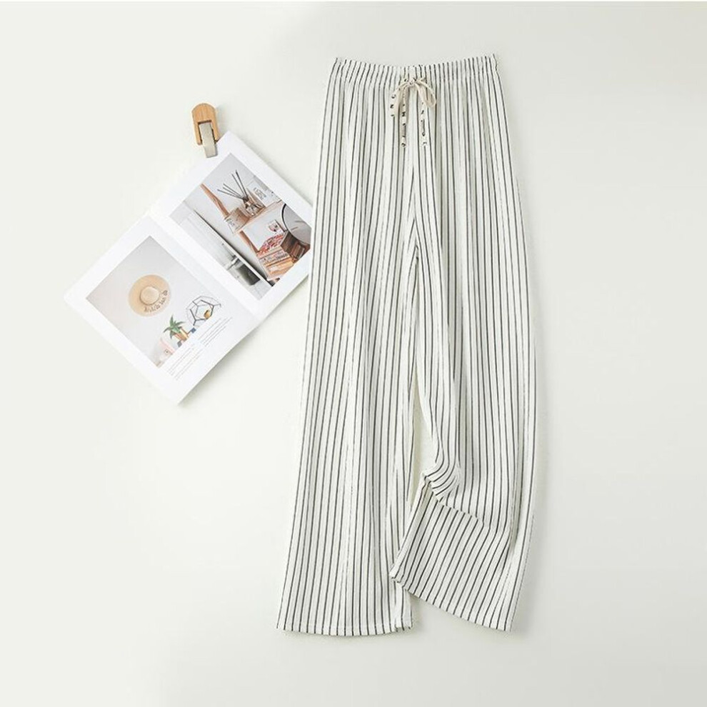 (white, One Size) GMXIA Black Silk Wrinkles Qian Leaf Wide Leg Pants for Women Spring and Autumn Slim High Waist Vertical Stripe Casual Pants