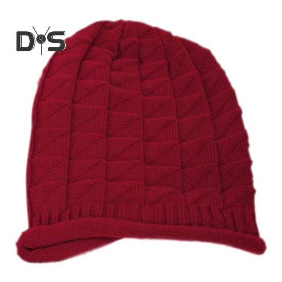 (wine red) Winter Unisex Knitted Hat Stretchy Windproof Solid Color Ear Protection Hip Hop Warm Daily Wear Cap Hiking Traveling Shopping Piled Cap