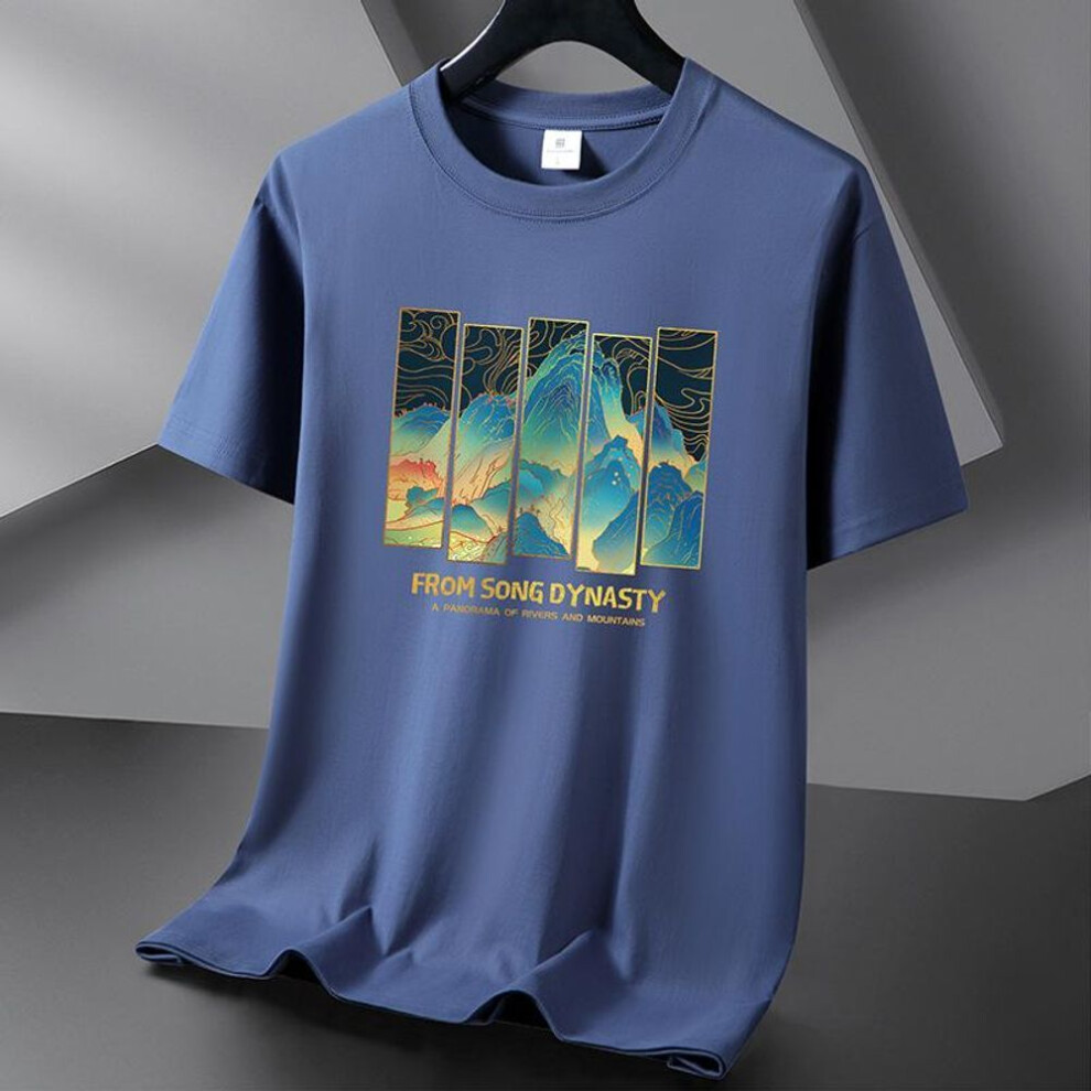 (navy blue, XL) QICED Cotton Short-sleeved T-shirt Tide Casual Cotton Men's Summer O-neck Bottom Shirt