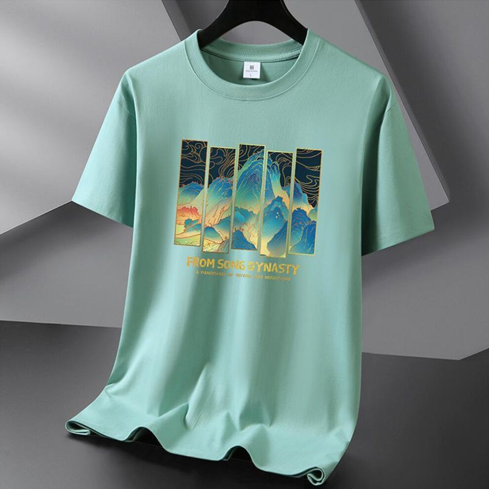 (green, XXXXXXL) Qiced Cotton Short-sleeved T-shirt Tide Casual Cotton Men's Summer O-neck Bottom Shirt