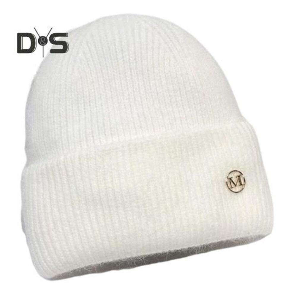 (white) Winter Women Knitted Hat Stretchy Folded Brim Thickened Solid Color Ear Protection Warm Daily Wear Cap Outdoor Skiing Skating Headwear