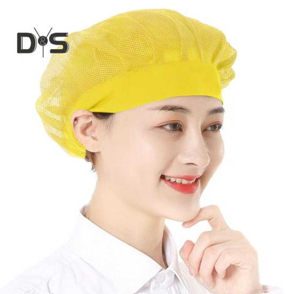 (yellow) Chef Hat Unisex Kitchen Hat Hotel Restaurant Cook Cap Good Breathability Hollow Mesh Solid Color Waiter Chef Work Cap Workshop Factory Hat