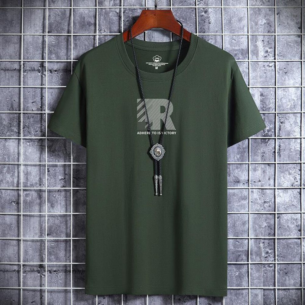 (army green, XXL) QICED Summer Short-sleeved T-shirt Men's O-neck Trend Bottom Shirt