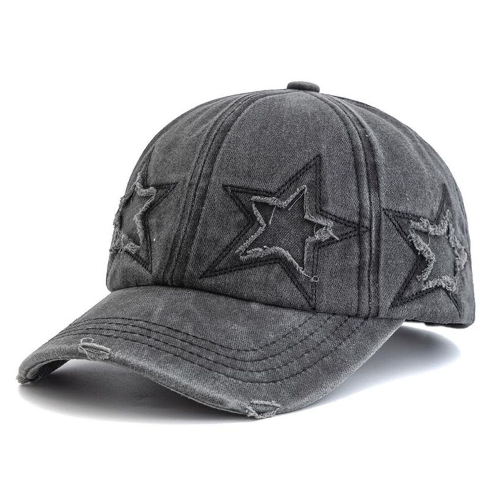 (black, 56cm-60cm) New Women's Five Pointed Star Design Washed Cotton Baseball Cap Fashion Street Dad Hat