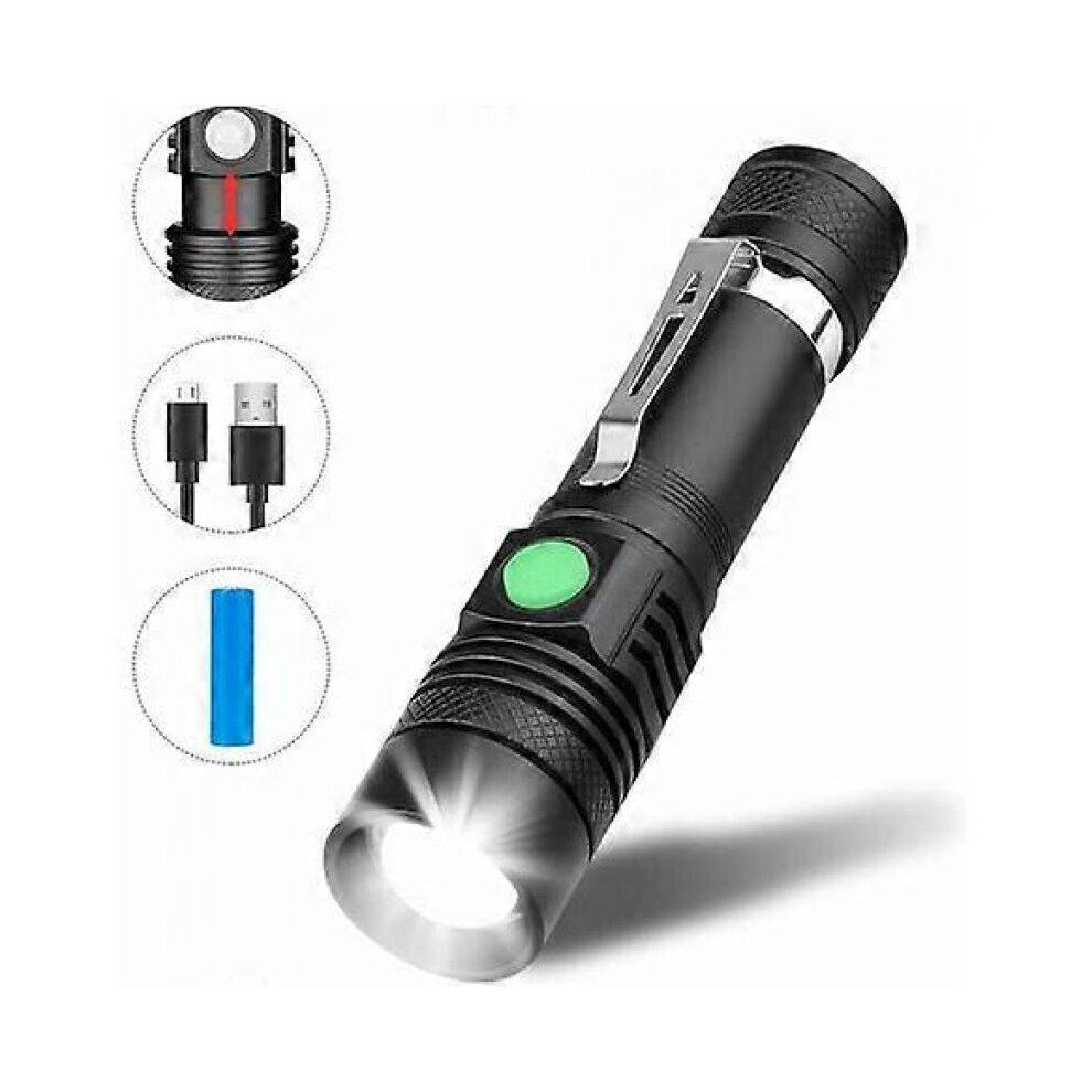 USB Rechargeable LED Torch, Torch 350 Lumens, IP65 Waterproof, 3 Lighting Modes, Zoomable Torch, (Battery Included)