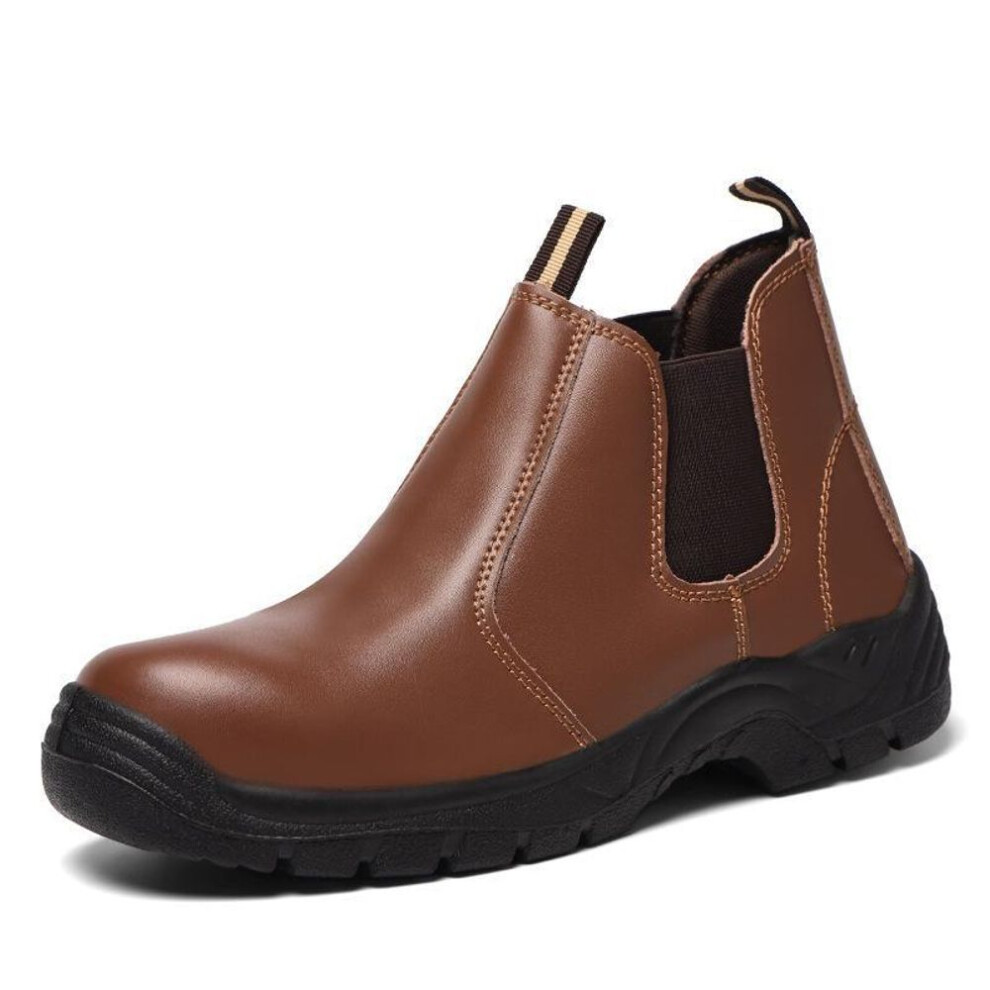 (brown, 39) Waterproof Anti-slip Protective Work Shoes: Breathable, Anti-smash, Anti-puncture Cowhide For Welders & Construction Sites