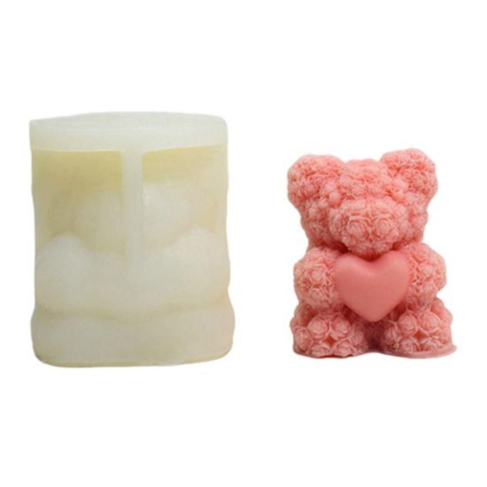 (as the picture, A) 3D Rose Bear Mold Teddy Bear Candle Making Mold Flexible Silicone Casting Mold For Diy Handmade Soaps Candles Epoxy Resin Plaster Crafts