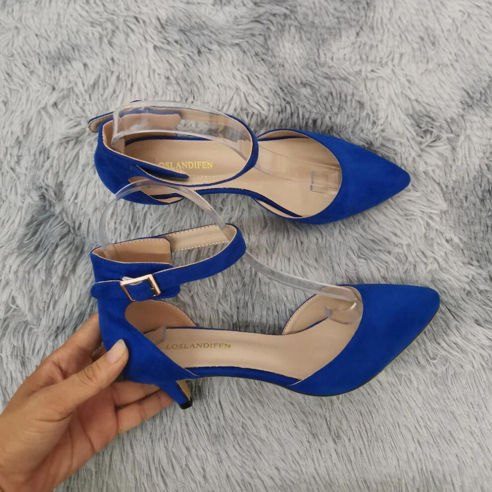 (blue, 40) Women Sandals Summer Ladies Bridal Suede 5cm Thick Heel Pumps Wedding Party Shoe Newest Woman Open Toe Sexy Ankle Straps Sandal