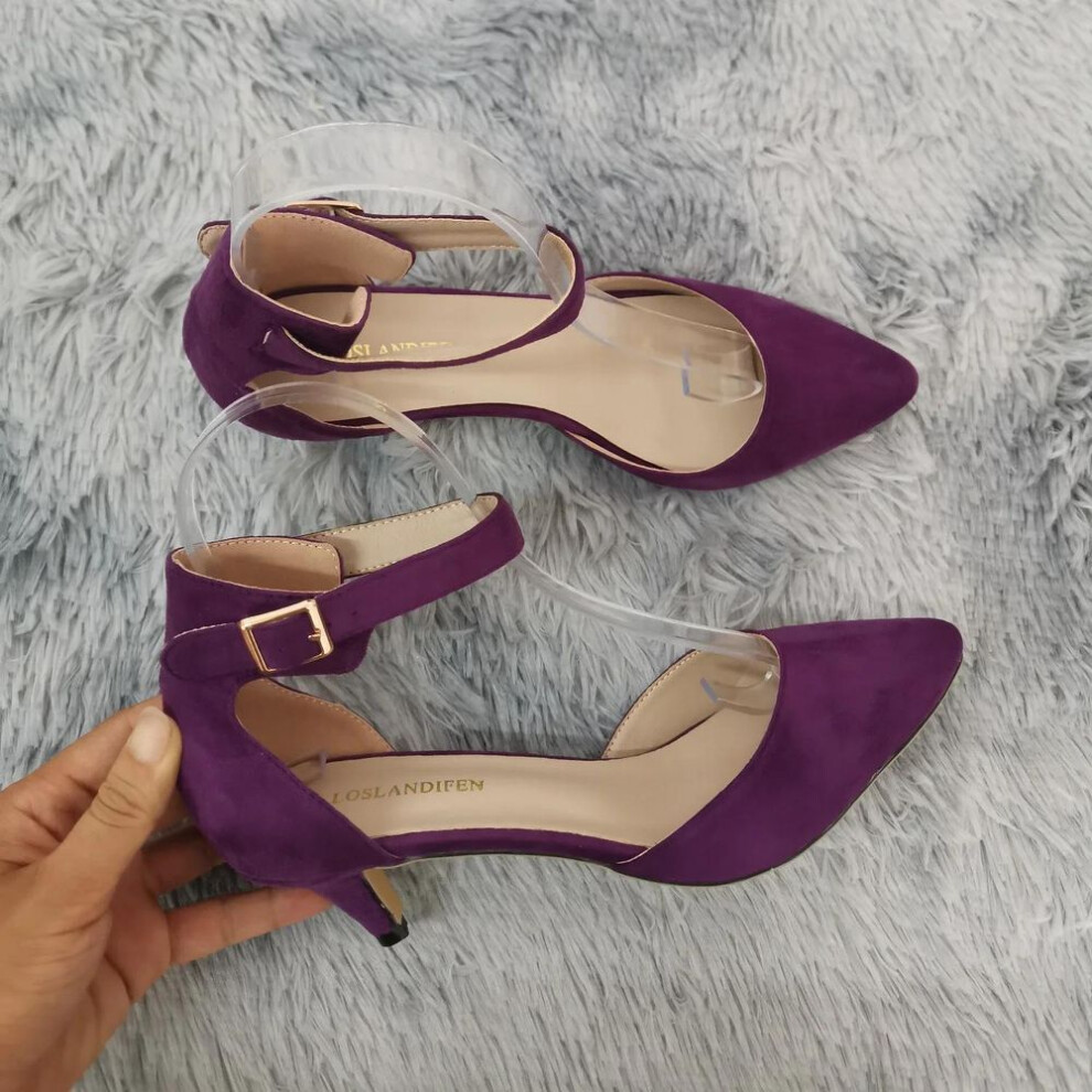 (purple, 35) Women Sandals Summer Ladies Bridal Suede 5cm Thick Heel Pumps Wedding Party Shoe Newest Woman Open Toe Sexy Ankle Straps Sandal
