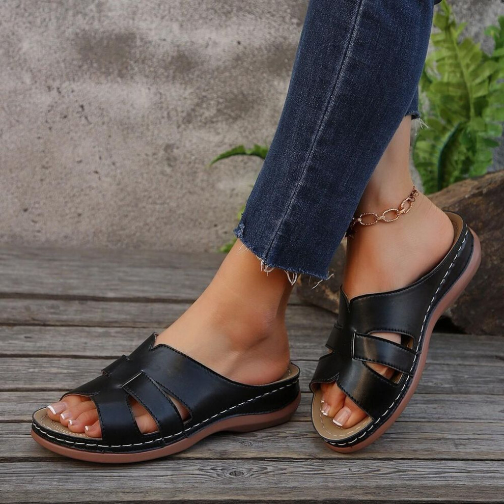 (black, 42) Women's Summer Casual Slippers Solid Color Casual Sandals