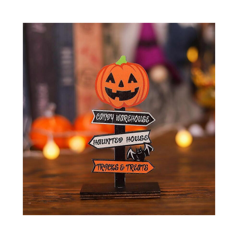 Halloween Table Decoration, Halloween Wooden Ornament Happy Halloween Wooden Sign Stand Table Decorations for Halloween Party Decoration, 1(Pumpkin)