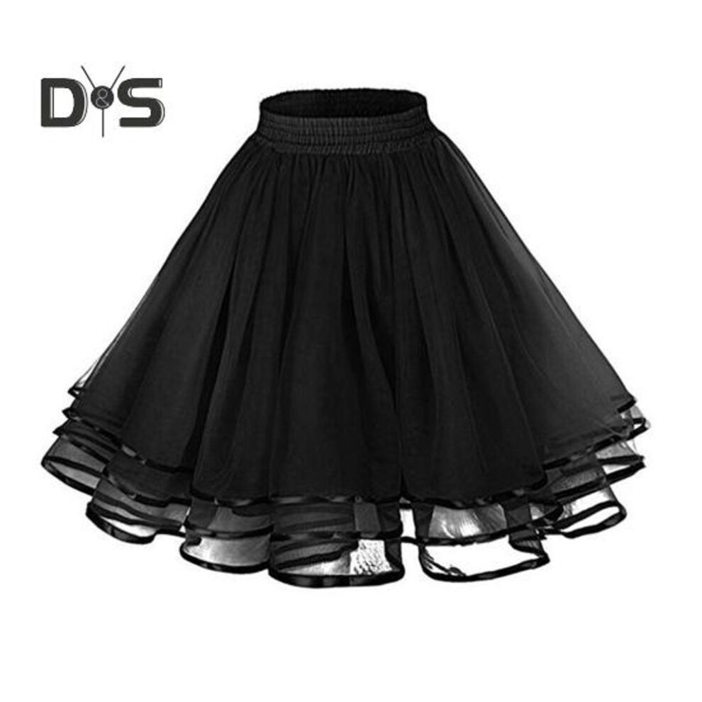 (black) Girl Puffy Tulle Skirt Elastic High Waist Fluffy 3-layer Tulle Petticoat Skirt Satin Lining Dress Up Skirt