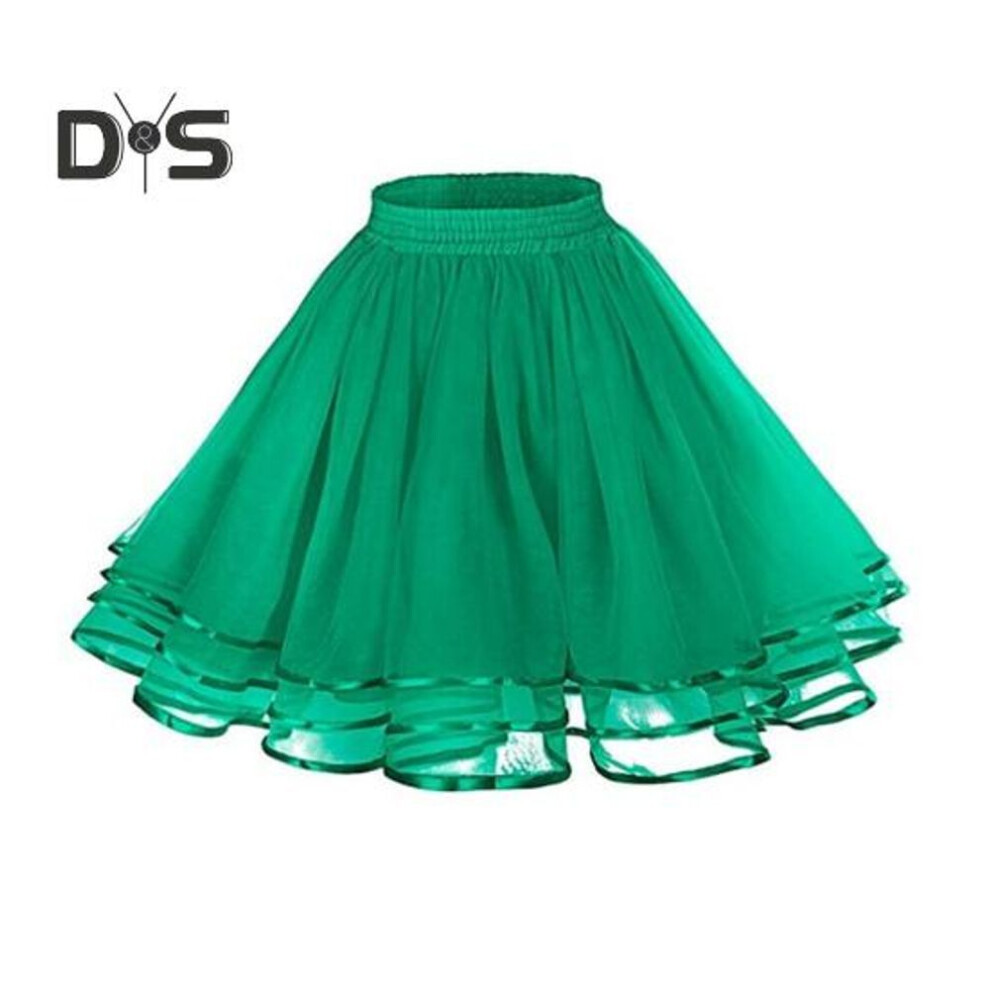 (green) Girl Puffy Tulle Skirt Elastic High Waist Fluffy 3-Layer Tulle Petticoat Skirt Satin Lining Dress Up Skirt
