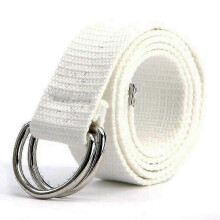 Unisex Canvas Belt Plain Webbing Double D Ring Metal Buckle Waistband