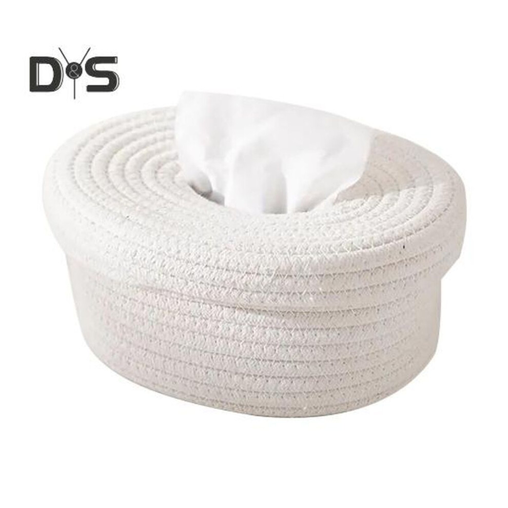(white) Handmade Tissue Storage Box Paper Storage Container Large Capacity Desktop Dustproof Tissue Box With Cover