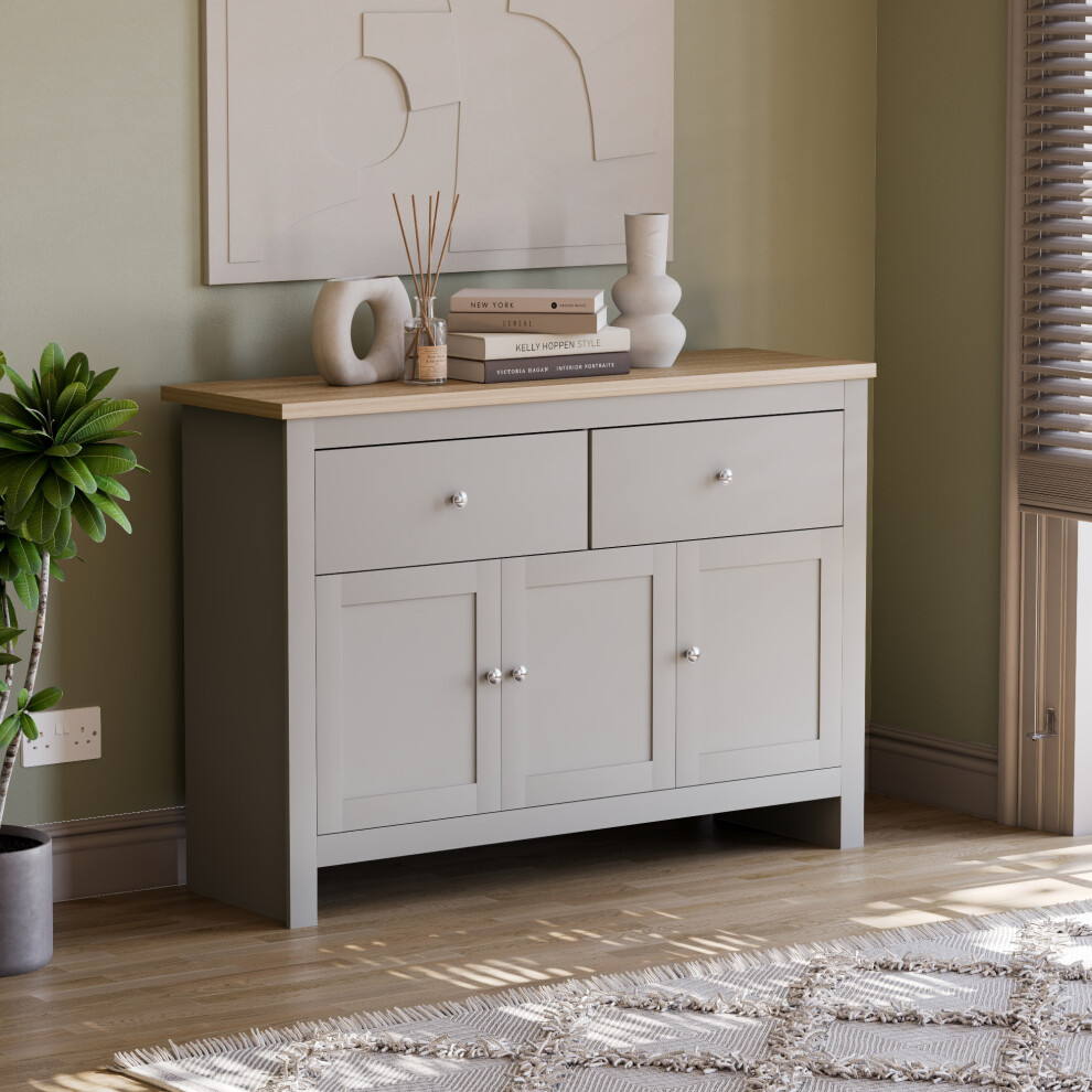 (Grey & Oak) Arlington Sideboard 2 Drawer 3 Door Storage Unit