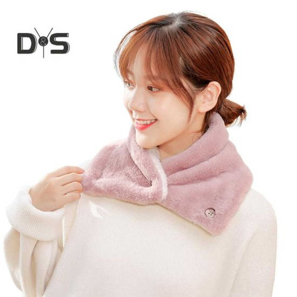 (pink, 60 cm) Plush Scarf with Natural Wood Buckles Double-Layer Velvet Design Lined Imitation Rabbit Fur Solid Color Winter Scarf