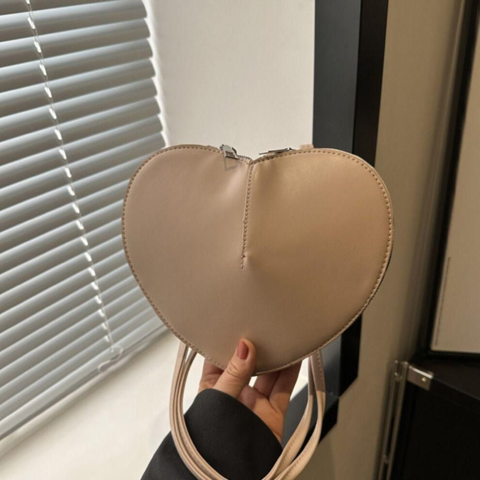(khaki) Phone Bag Pu Crossbody Purses Small Handbag Solid Heart Bag Love Heart Shoulder Bag  Outdoor