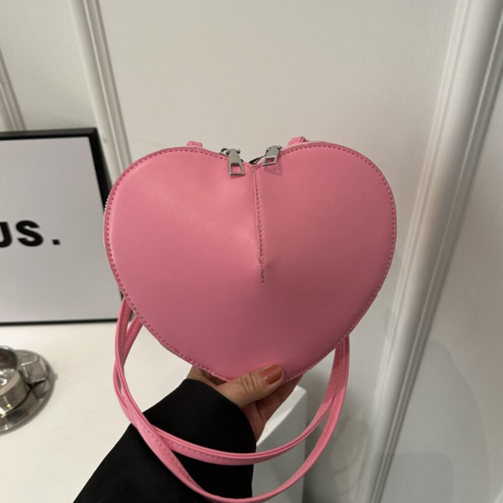 (pink) Phone Bag Pu Crossbody Purses Small Handbag Solid Heart Bag Love Heart Shoulder Bag  Outdoor