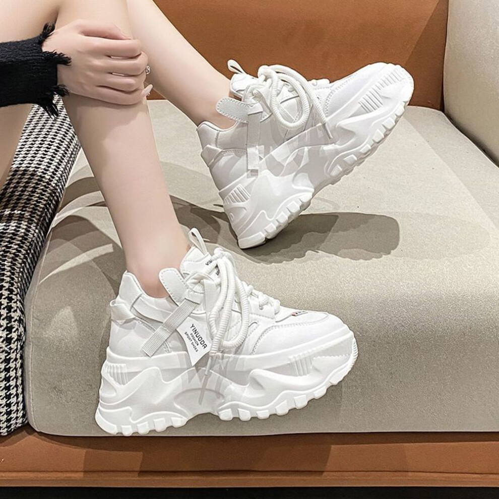 (beige, 39) Large Size 42 Height Increasing White Dad Shoes Women's New 8cm Thick Sole Single Shoes Sponge Cake Casual Sports Shoes Super