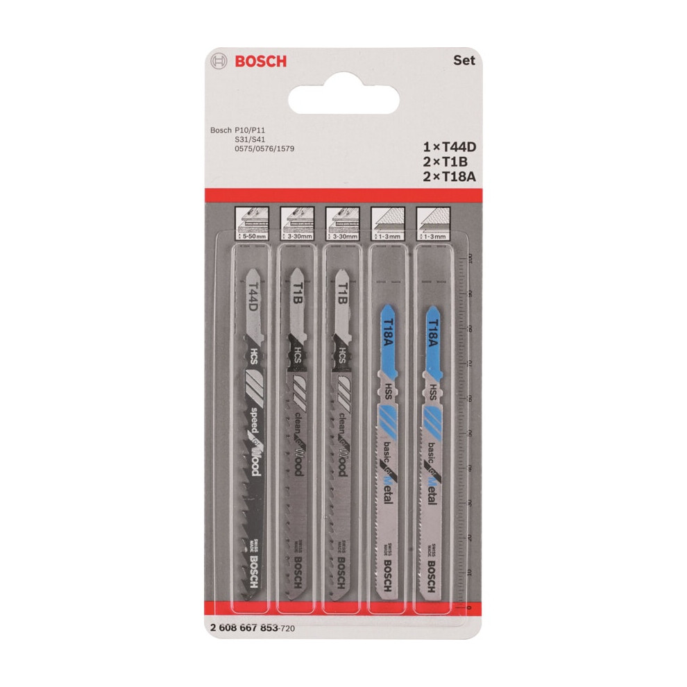 Jigsaw Blades, for Wood & Metal, Pack of 5