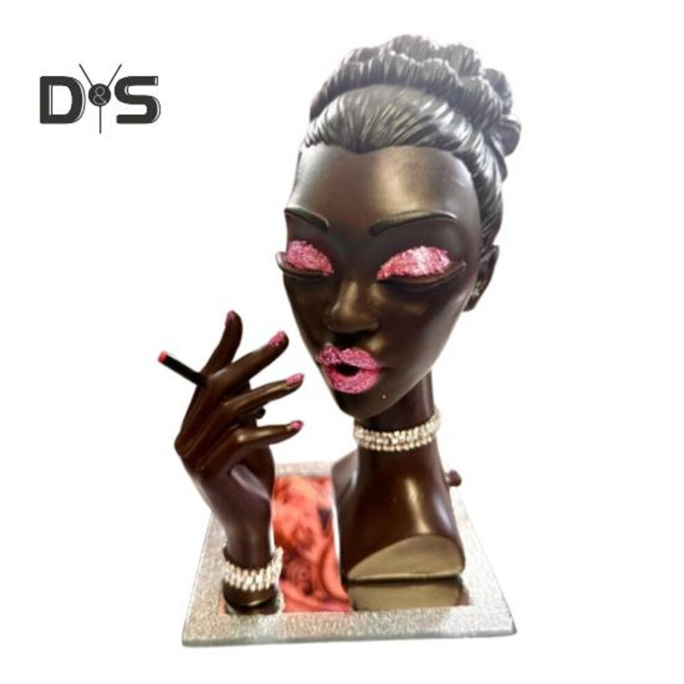 (pink) Black Woman Incense Burner Lady Head Incense Stick Cone Holder Home Office Yoga Meditation Room Desktop Decoration Ornament